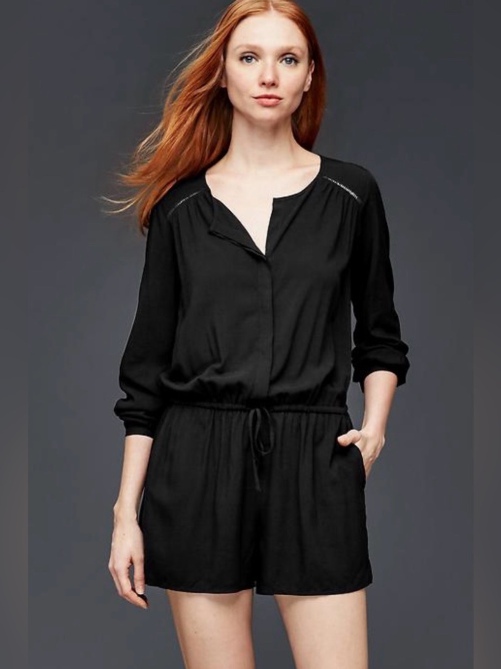 GAP Black Long-Sleeve button front Romper Small NWT
